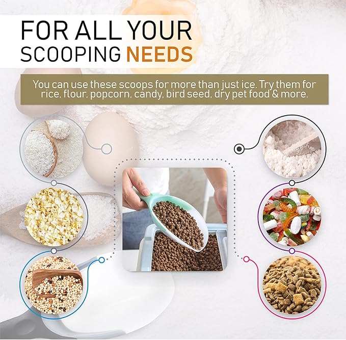 Spring Chef Magnetic Ice Scoop for Freezer - Multifunctional BPA-Free Flexi-Plastic Scoops for Dry Goods with Comfortable Handle - Scoopers for Food, Ice Machine, Flour, Popcorn - Set of 2 - Mint