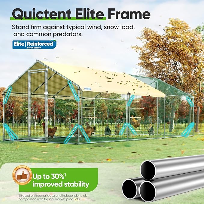 Quictent 18x9x6.6ft Metal Chicken Coop Run with Perch & Swing, Elite Series Large Walk-in Outdoor Poultry Cage Heavy Duty Predator Proof Hen Duck Rabbit Farm Pen House, Waterproof Anti-UV Cover