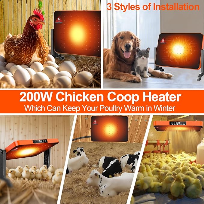 Chicken Brooder Heater,200 Watts Smart Chicken Coop Heater with Overheating Protection,Poultry Brooder for 24 Chicks with Timer & Temp Controllers,Large Egg Incubator with Heater,UL-Compliant