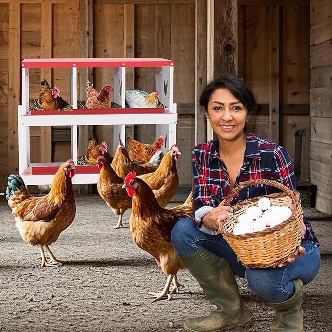 Chicken Nesting Box,6 Compartment Metal Poultry Nest Box Wall Mount, Metal Roll Away Eggs Laying Boxes with Legs, Easy Egg Collection, Easy Cleaning,10 Room Chicken Coop for Hens