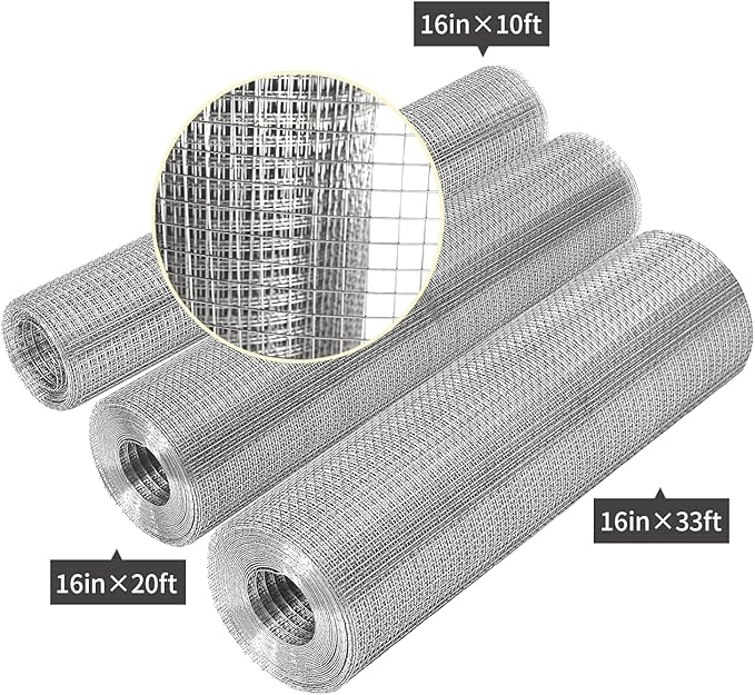Hardware Cloth 1/4 inch 16" x 33 ft, Galvanized 23 Guage Wire Hardware Mesh, Welded Chicken Wire Fence Fencing Roll for Chicken Coop Wire, Rabbit Cage Wire, Poultry and Animal Cage Netting Screen