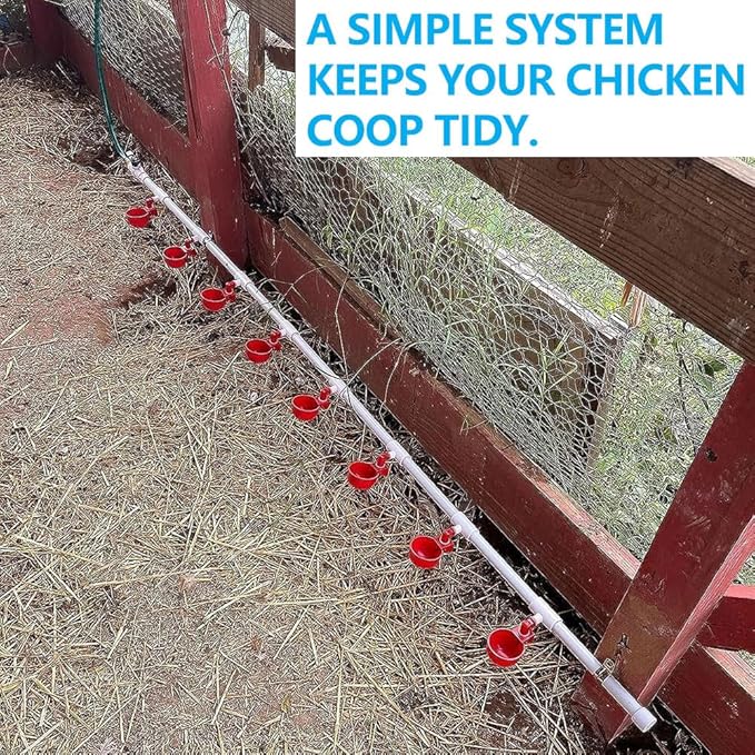 Automatic Chicken Watering System with PVC Pipe (Real Complete Set Pipeline) - 1/2" PVC Tee Fittings & Pipe & Garden Hose Connect to Water Tank, Automatic Poultry Waterer Feeder Kit