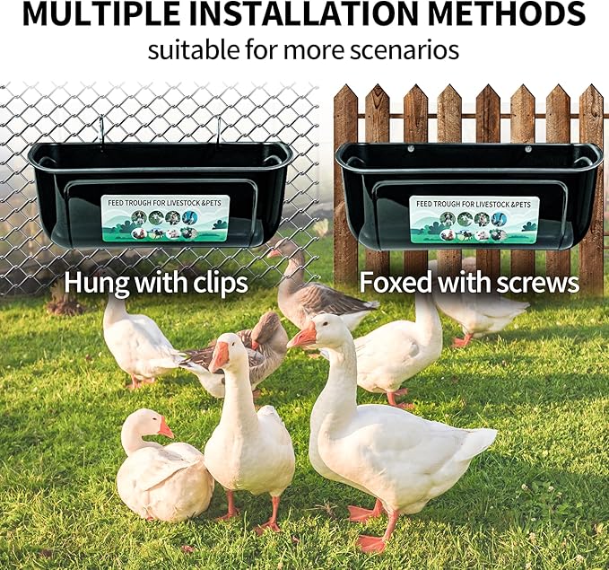 2 Pack Poultry Feeder Hanging Equipment，Poultry Feed Trough Bucket Feeding for Goat Duck Sheep Pig Horse Chicken，Waterer Bucket Feeding Container for Livestock Goat，Deer，Duck