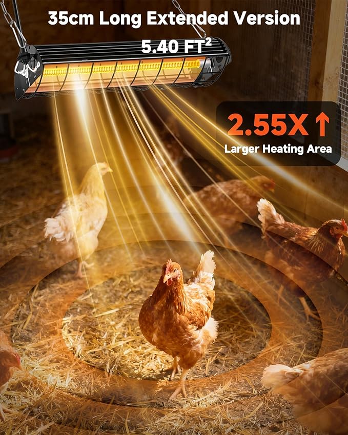 Chicken Coop Heater 400W Adjustable Heat Lamp Extended Large Brooder Heater for Chicks UL Passed Carbon Fiber Bulb Indoor Livestock Pets Warmer in Winter Rabbit Dog