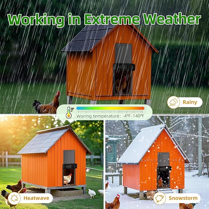 Automatic Chicken Coop Door, Battery Powered Electric Chicken Coop Door with Smart Timer, Anti-Pinch Sensor, LCD Display& Low Battery Reminder for Hens, Ducks, Geese Poultry