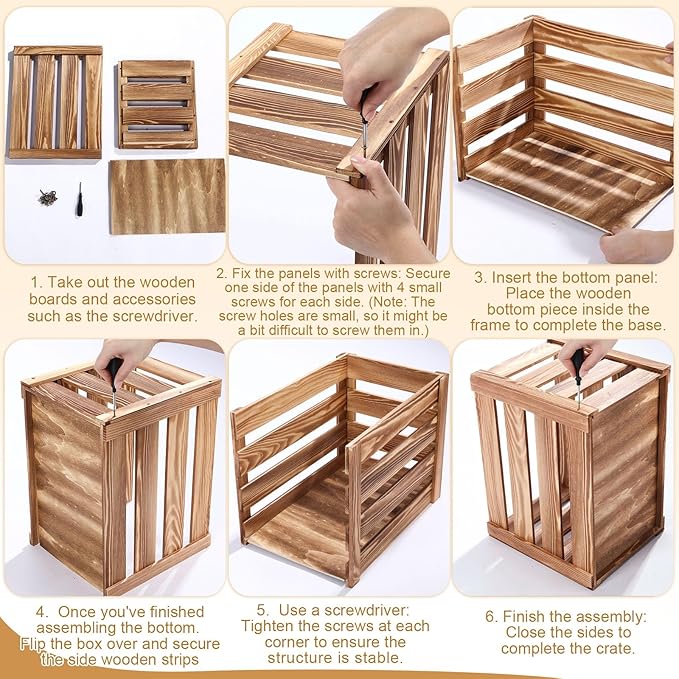Ripeng 2 Pack Wooden Large Crates Storage Crate Decorative Wood Crates Wooden Storage Container with Handles for Display Decor 15.75 x 11.8 x 10.24 inches