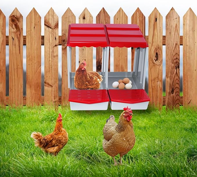 Chicken Nesting Boxes,2 Hole Nesting Box for Chicken Coop, Rolling Egg Collection and Protection Nesting Boxes