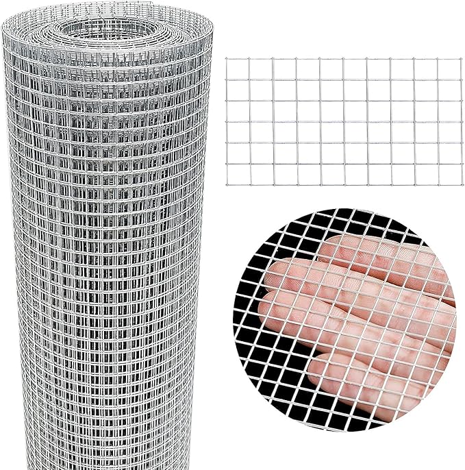 Hardware Cloth 16'' x 10' 1/4 in Galvanized Wire Mesh Roll (23 GA) Chicken Wire Fence Roll for Chicken Pen/coop Fences, Screen mesh, Rabbit/Snake Fences, Poultry enclosures, Handicraft Making, etc.