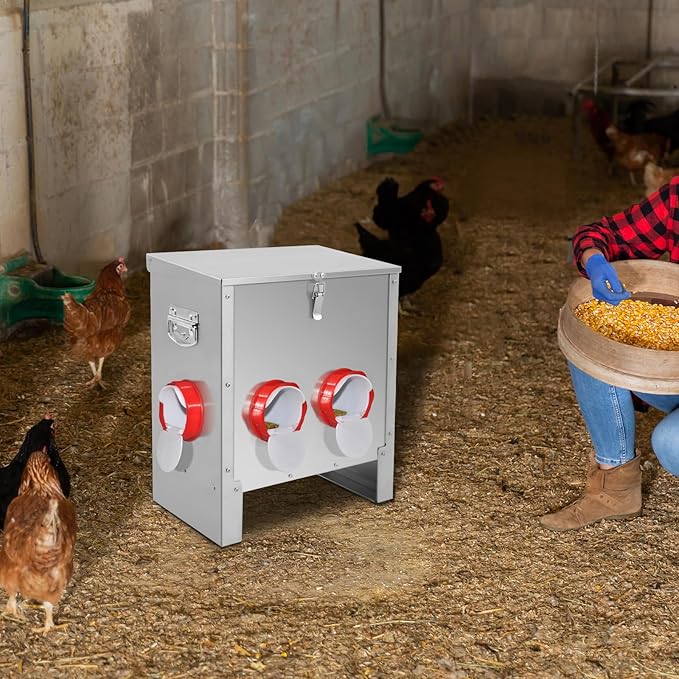 XKV Metal Automatic Chicken Feeder 30LBS with 6 Ports,No Feed Waste,All Seasons Support,Weather-Resistant and Animal-Proof,Suitable for Chicken,Geese,Ducks,Turkeys,Quails