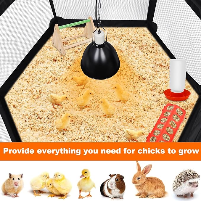 Chicks Brooder Box for Chicken Starter Kit- Includes Timing Heat Lamp Set, Detachable Chicken Brooder, Up to 15 Chicks, Sawdust, Chick Feeder and Waterer Set, Chick Perch 6-in-1 Chicken Coop Set
