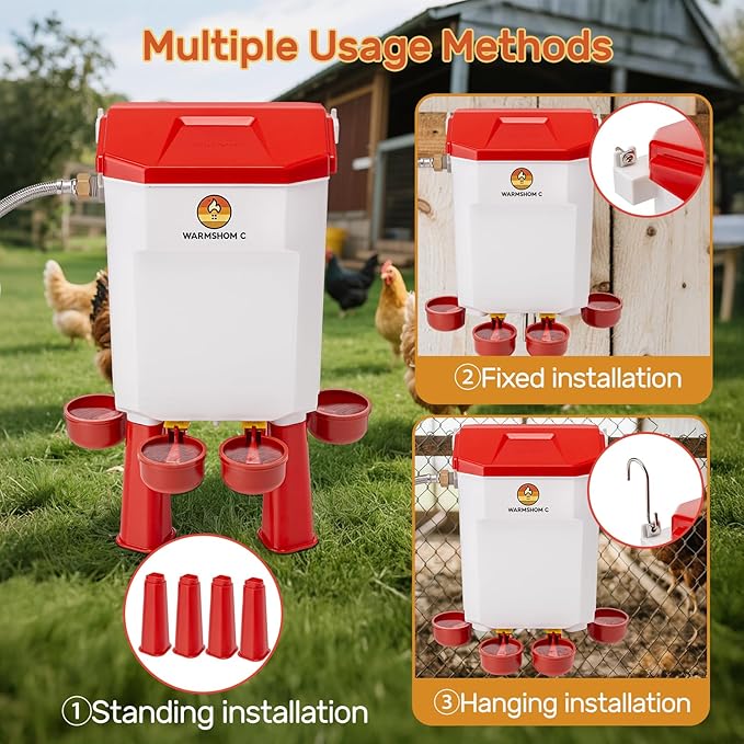 Automatic Chicken Waterer,Float-Controlled Large Watering System with Stainless Steel Metal Hose,Suitable for Quail,Ducks,and Other Poultry