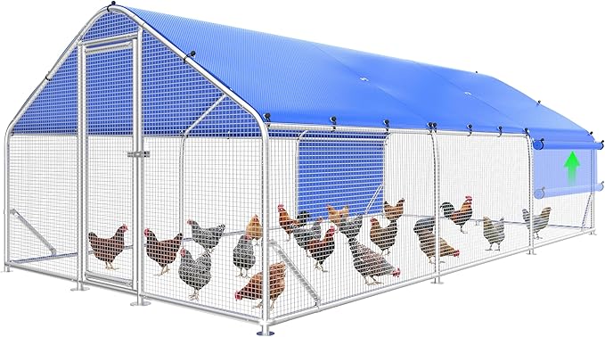 Sino Luban Large Metal Chicken Coop Run with Galvanized Hardware Cloth for 30 Chickens/Ducks, Chicken Runs for Yard with Waterproof Cover, Chicken Enclosure Pen Outdoor, Walk-in Poultry Cage