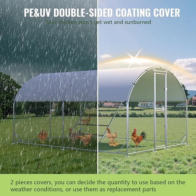 Large Metal Chicken Coop, 10x13x6.5FT Chicken Runs for Yard with Cover and Roosting Perch, Split Doors Walk in Chicken Coop