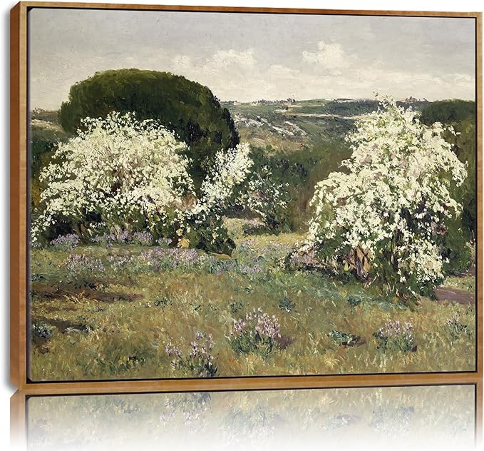Rustic Landscape Pictures Farmhouse Wildflower Painting Vintage Farmhouse Posters Countryside Canvas Wall Art Nature Scenery Pictures Retro Landscape Artwork Antique Farmhouse Wall Art 8x10in Framed