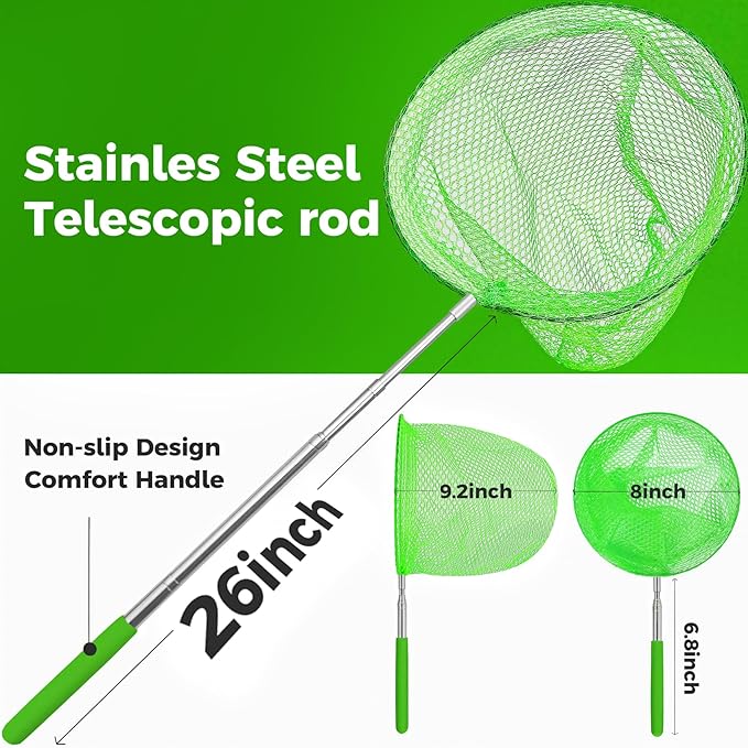 TSYAN Telescopic Butterfly Fishing Nets for Kids Catching Insect Net Outdoor Tools for Catching Bugs Fish Insect Ladybird, Extendable 34" Inches and Anti Slip Grip