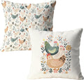 Rustic Floral Chicken Pillow Covers 18x18, Chicken Lover Lady Mom Gifts, Cottagecore Flower Farmhouse Hen Decorative Throw Pillow Covers for Home Bedroom Living Room, Set of 2,Color-3