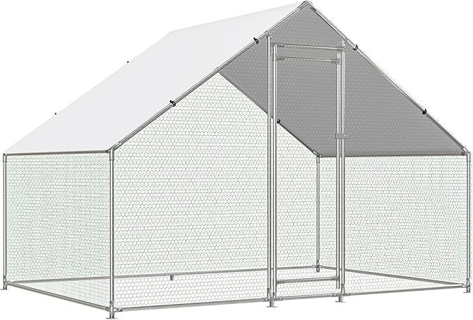Large Metal Chicken Coop Walk-in Poultry Cage with Water-Resident and Anti-UV Cover Duck Rabbit Cat House Outdoor Chicken Run Pen with Spire Shaped Cage