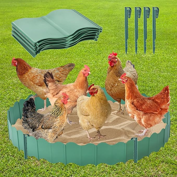 Large Chicken Dust Bath Tub, 40'' D * 5.5'' H Bottomless Design Round Adjustable Chicken Coop Cleaner Container Dust Bath Chicken Coop Lime Portable Farms Essential Chicken Coops Accessory