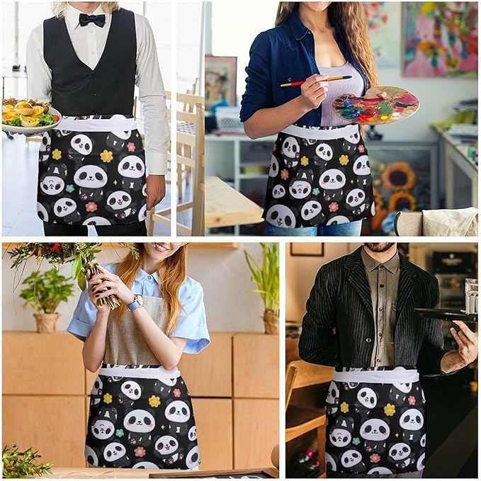 Unisex Apron for Cooking Server Waitress Half Waist Apron with 3 Pockets