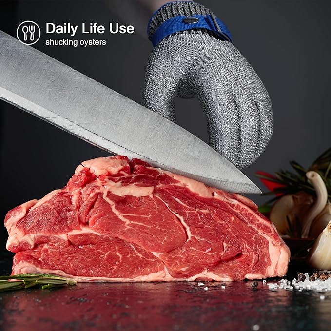 ZEEGO ANSI A9 Cut Resistant Glove, Food Grade Stainless Steel Mesh Metal Glove, Suitable for Mandoline, Kitchen Cooking,Butcher Meat Cutting and Oyster Shucking(2 pairs,Large Size)