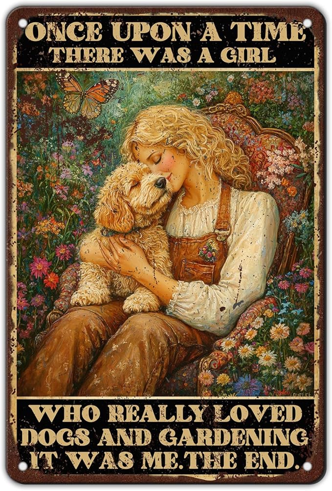 Funny Garden Decor Gardening Sign There was A Girl Who Really Loved Dogs Vintage Metal Tin Sign Wall Decor for Garden Outdoor Yard Farmhouse 8x12 Inch