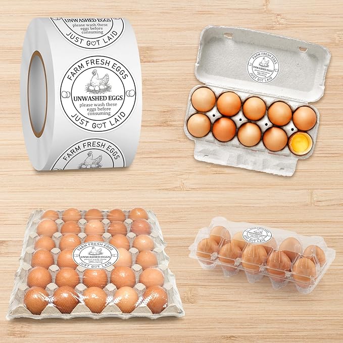 Louise Maelys 2Inch Eggs Stickers 500Pcs Farm Fresh Egg Stickers,Unwashed Eggs Labels Perfect for Small Businesses and Farm Farmers Markets