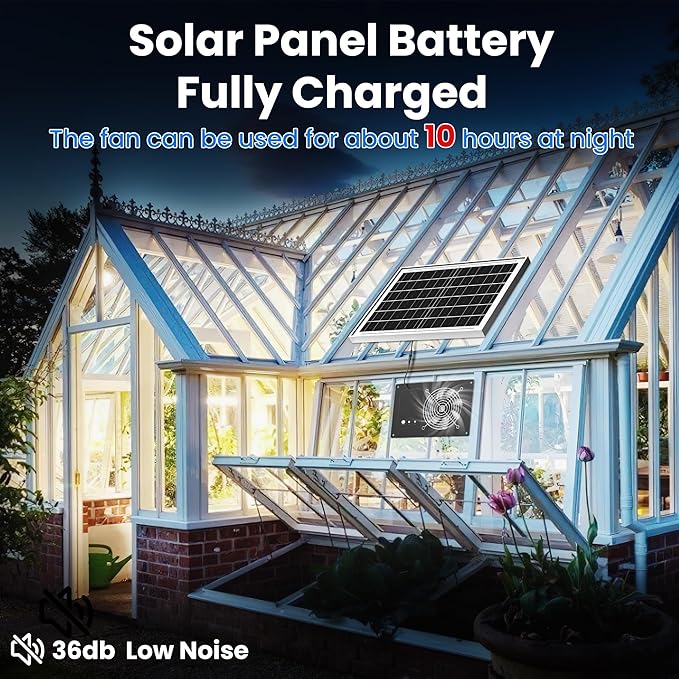 Solar Fan with Battery 15000 mAh and Timer - 25W Powered Exhaust Fan High Wind Speed Rainproof for Outdoor Greenhouse, Chicken Coop, Doghouses, Shed, Vent, Windows