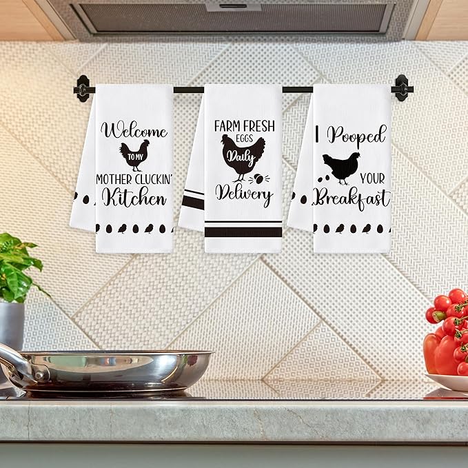 GROBRO7 Funny Chicken Hand Towel - 6Pcs Farm Hen Vintage Rustic Dishcloths Set Polyester Soft Towels for Farmhouse Kitchen Bath Dining Decor Cute Rooster Gifts for Men Women Housewarming