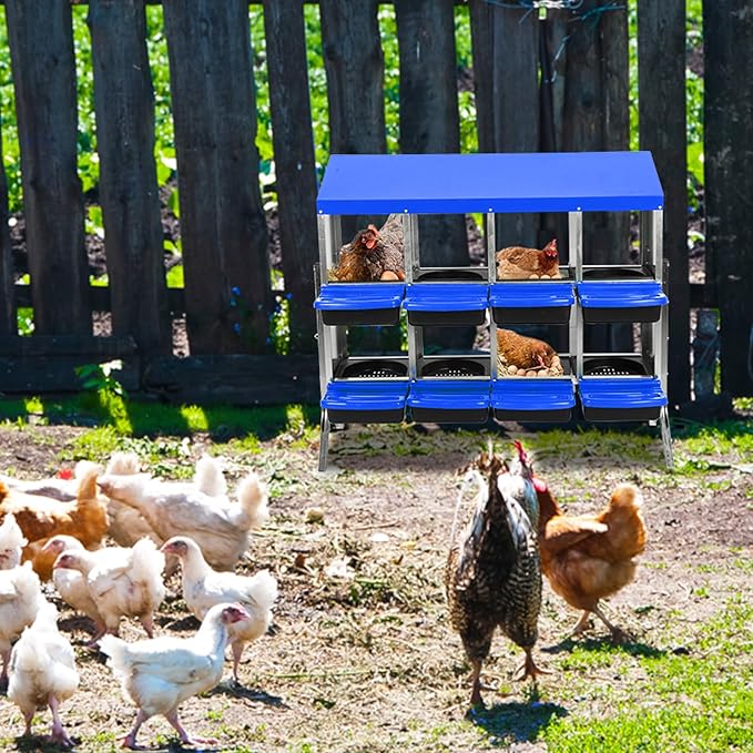 Chicken Nesting Boxes for Chickens,8 Hole Metal Roll Away Nest Box for Chicken Coop,Chickens Laying Egg with Legs, Lid Cover to Protect Eggs,Easy Egg Collection,Hen Roosting Boxes,Blue