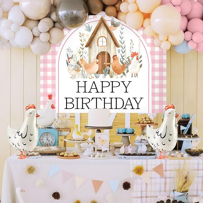 Farm Chicken Birthday Decorations Chicken Balloons This Chick Is One Birthday Party Pink And Orange Party Decorations Pink Orange Yellow Balloons