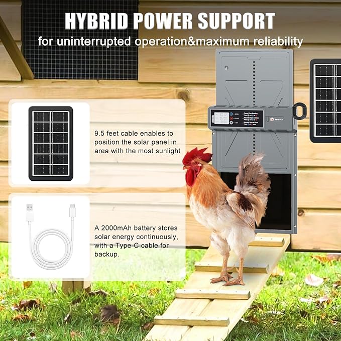 Automatic Chicken Coop Door Solar Powered with Timer, Remote Control, Anti-Pitch Aluminum Alloy Auto House Door for Chicken, Duck, Poultry, Weatherproof, Blue