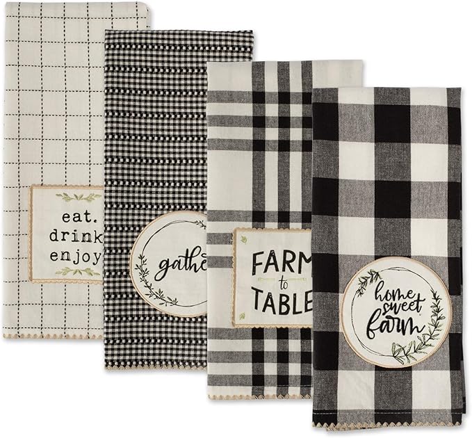 DII Home Sweet Farmhouse Kitchen Collection, Dishtowel Set, 18x28, Black, 4 Count