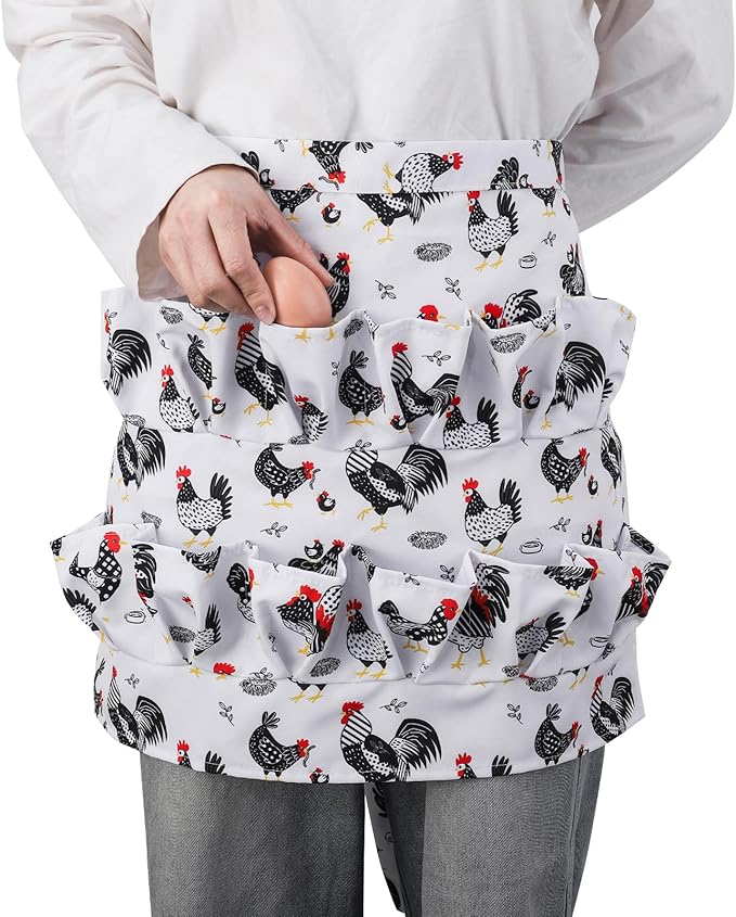 Egg Collecting Apron, 12 Pouches Chicken Egg Apron, Farmhouse Aprons for Chicken, Duck, Goose, Bird, Various Poultry Collection Parent-Child Activities