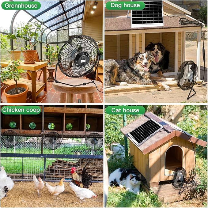8" Solar Fan for Outdoor Greenhouse, Chicken Coop, Pet House, Shed Air Circulation Cooling, 20W Solar Powered with 16.4 FT Long Cord, 2010 RPM High Velocity