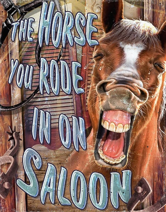 Desperate Enterprises The Horse You Rode In On Saloon Tin Sign - Nostalgic Vintage Metal Wall Décor - Made in USA