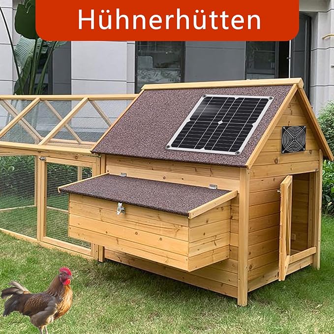 Solar Fan, 12W Weatherproof Solar Panel with DC Fan for Small Chicken Coops, Greenhouses, Sheds, Pet Houses, Intake or Exhaust air