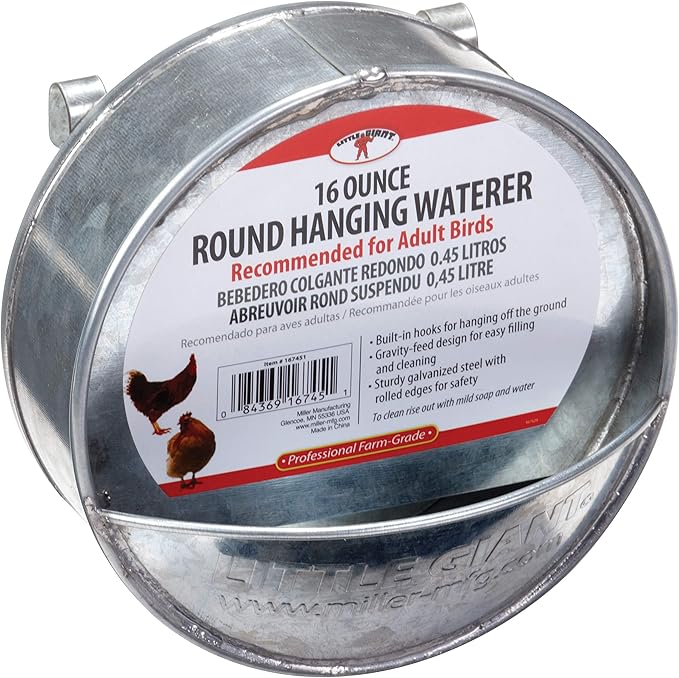 Little Giant® Hangable Poultry Waterer| Galvanized Round Hanging Poultry Waterer | Hanging Chicken Waterer | Chicken Canteen