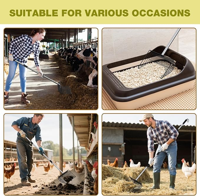 Chicken Poop Scooper with ¼” Fine Mesh Sieve - Heavy Duty Chicken Coop Scoop for Sand, Extra Wide 10” Sifting Shovel Pooper Scooper and Coop Cleaning Must Haves