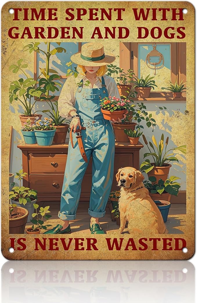 Gardenning Metal Sign Wall Decor Vintage Garden Time Spent With Dogs Is Never Wasted Tin Sign 12x16 Inch Home Restaurant Kitchen Garden Yard Wall Decor