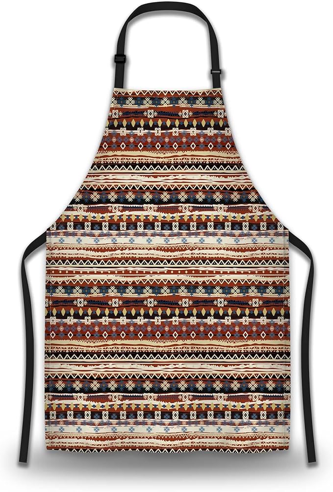 Garden Apron for Men Boho Style Ethnic Pattern Cooking Aprons for Women for Kitchen Cooking Restaurant BBQ Painting Crafting Gardening 27” (W) x 31” (H), Waterproof Aprons