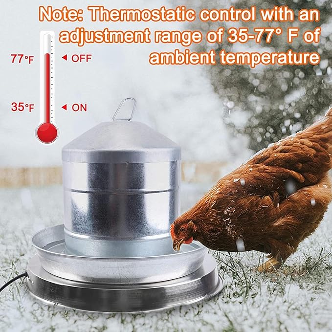 Heated Chicken Waterer Base for Winter, Outdoor Heated Chicken Poultry Bath Drinking Water, Outside Heating Poultry Feeder for Poultry Lovers (Sliver, 15in)