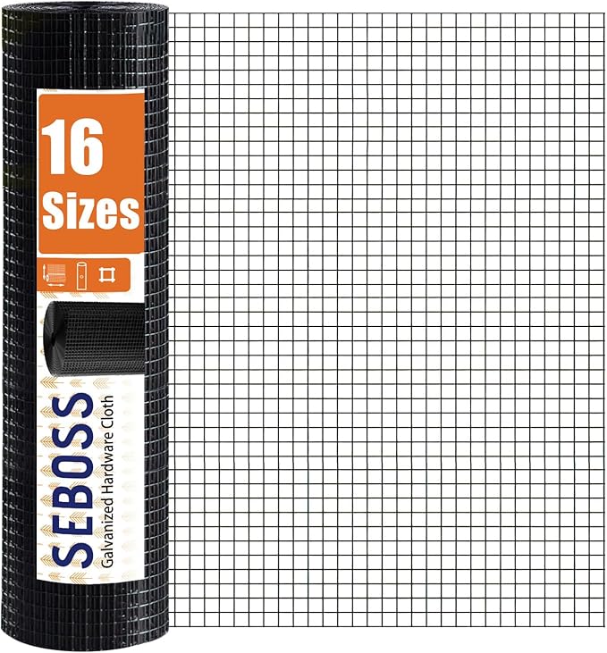 SEBOSS Black Hardware Cloth 1/2 inch 60 x 50 Ft 19-Gauge, PVC Coating Wire Mesh Roll, Chicken Wire Fencing, Garden Fencing,Welded Wire Fencing, Wire Fence Roll, Tree Fence