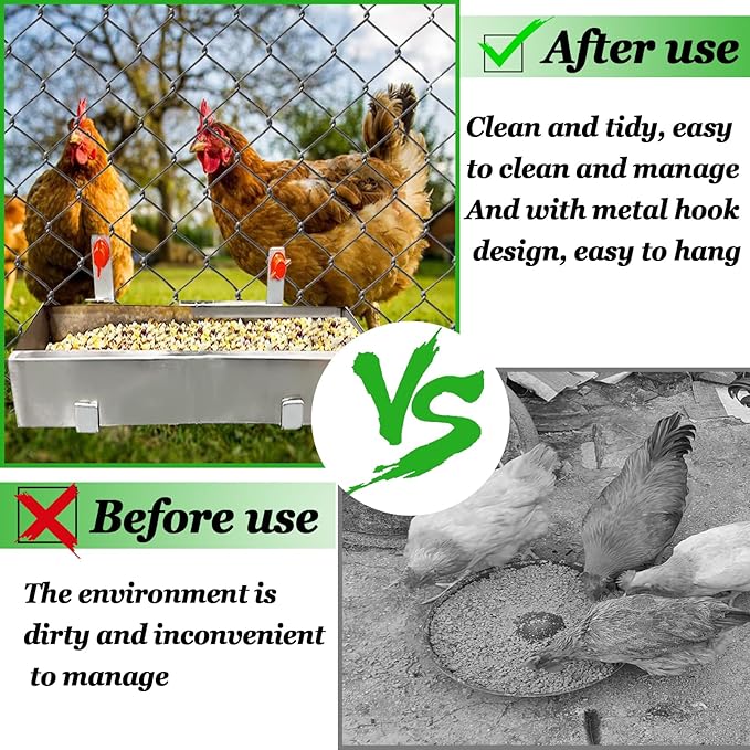 2 Pack Multifunctional Chicken Feeder, Hanging Chicken Feed Trough, Stainless Steel Trough, Chicken Feeder and Waterer Set, for Poultry Livestock. (50 * 11 * 4.5cm)