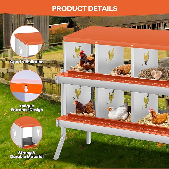 8 Compartment Chicken Nesting Box with Bracket Legs, Nesting Boxes for Chickens, Chicken Laying Boxes to Protect Eggs, Easy to Clean & Install
