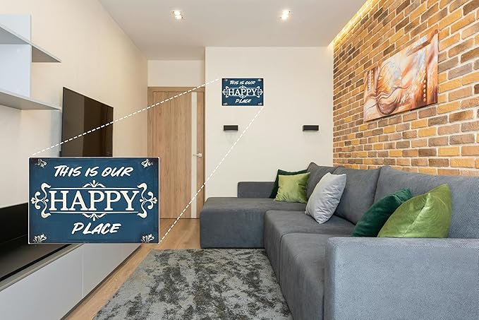 Vintage "This Is Our Happy Place" Sign – Metal Decorative Plaque for Home, Kitchen, Bedroom, Cafe, and Park – 8x12 Inches