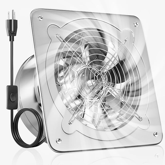 Voltset 6-Inch Metal Exhaust Fan, 294CFM Vent Fan for Garage with Switch, Wall-Mounted Attic Ventilation with Backdraft Damper, Extractor Fan for Stove Bathroom Kitchen Chicken Coop Shed, Silver