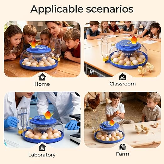 18 Egg Incubators for Hatching Eggs, 360° View with Automatic Egg Turning & Humidity Control, Built-in Egg Candler for Hatching Chicken, Duck, Goose, Quail, Ideal for Home, Classroom, Laboratory, Farm