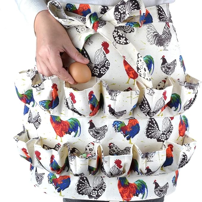 Eggs Collecting Apron for Chicken Hens Duck Goose, Adult Style L with 12 Pockets, Hands Free Egg Gathering Apron for Farm Kitchen Use, Strong Cloth Material for Safe Egg Storage (Type 4)