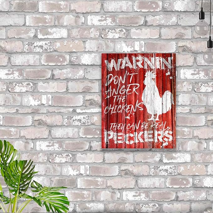 Desperate Enterprises Chicken Warning Tin Sign - Nostalgic Vintage Metal Wall Decor - Made in USA