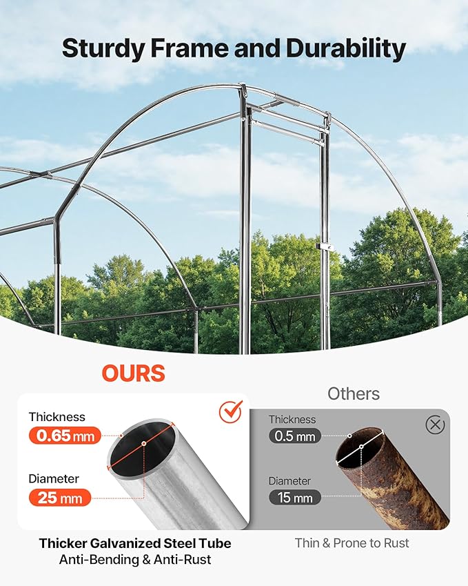 VEVOR Large Metal Chicken Coop, 9 x 25 x 6.6 ft, Walk-in Chicken Run House with Waterproof Cover & Sturdy Frame, Dome Roof Poultry Cage Duck Pen for Rabbit Hen Goose Outdoor Backyard Farm Use